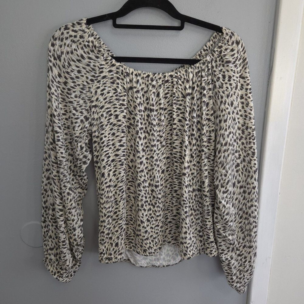 Anthropologie Top Womens Animal Print Peasant On or Off Shoulder‎ Boho Med